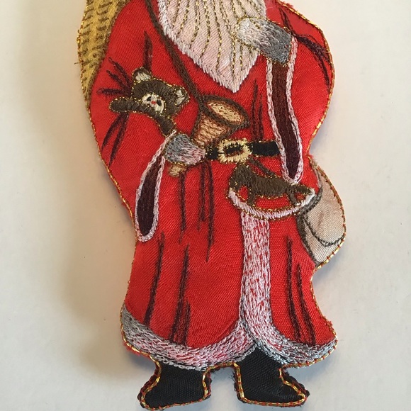 Vintage Pottery Barn Silk Embroidered Santa Claus Ornament - Picture 4 of 5
